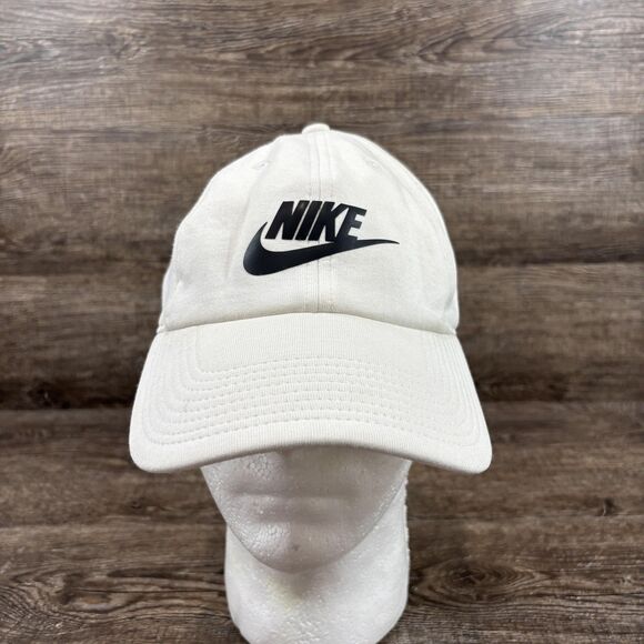 Nike Hat Cap Strap Back White Black Swoosh Logo Cotton Heritage86 One Size Mens - Picture 1 of 9